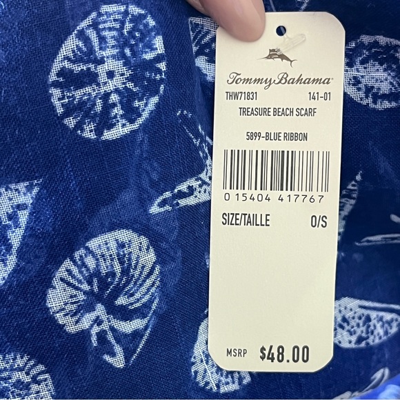 Tommy Bahama Blue Shell Scarf Treasure Beach THW71831 Sarong Cover-Up Coastal - Picture 13 of 13